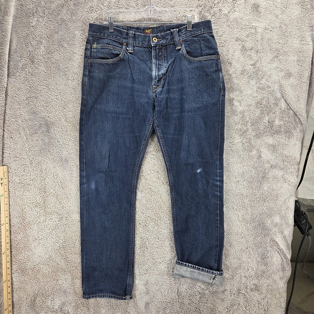 Vintage Lee Jeans Mens Blue Selvedge 101+ Regular Straight Zip Fly Fits 34x32